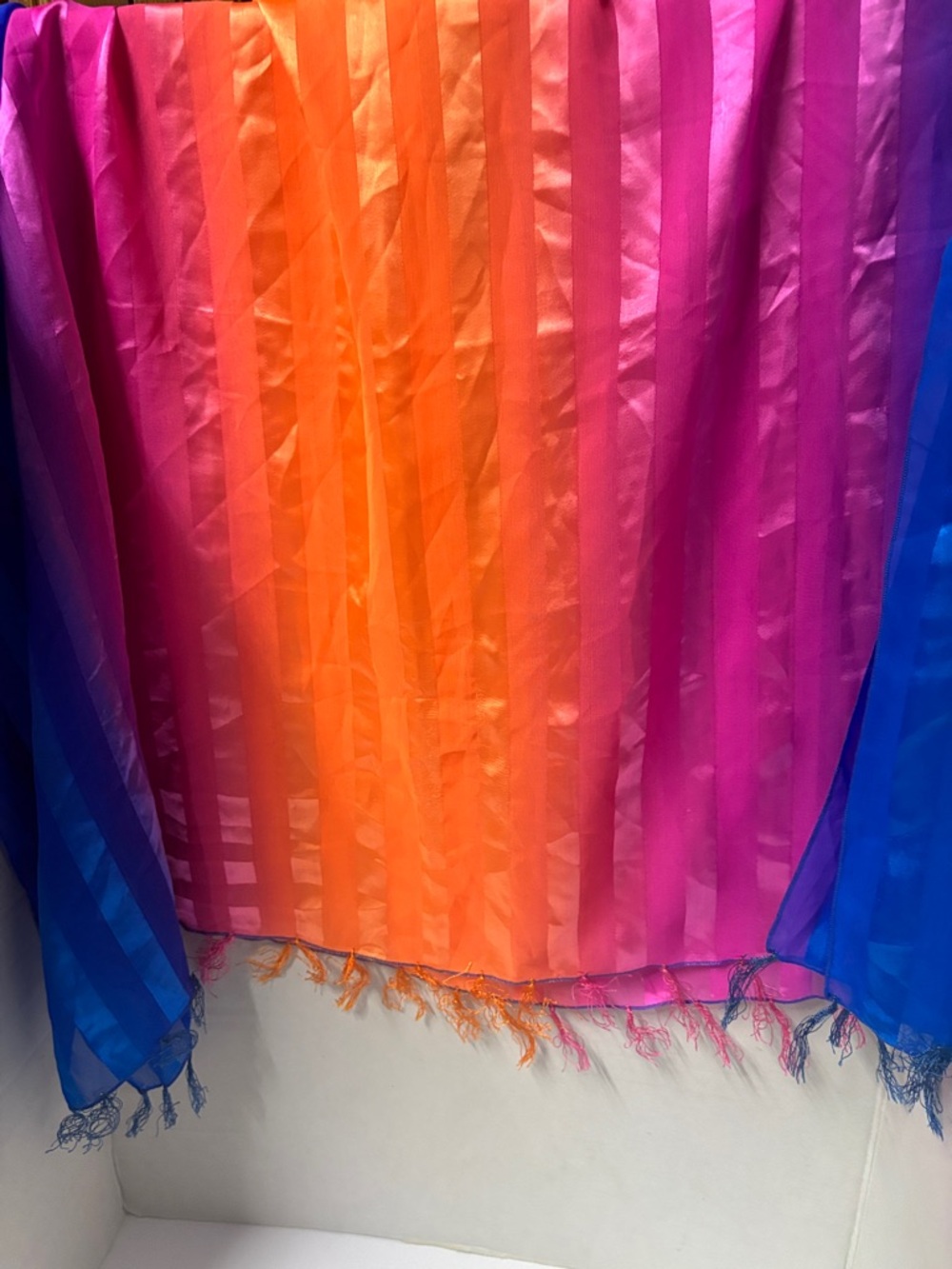 Vibrant Ombre Silk-Feel Scarf in Orange, Pink & Blue